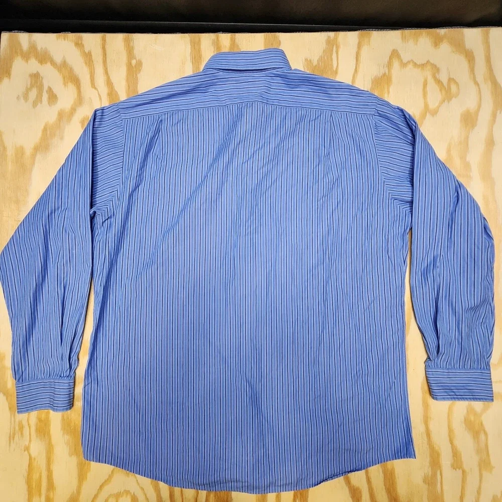 Polo Ralph Lauren Shirt Men's Large Blue Striped Merrin Long Sleeve VTG EUC‎